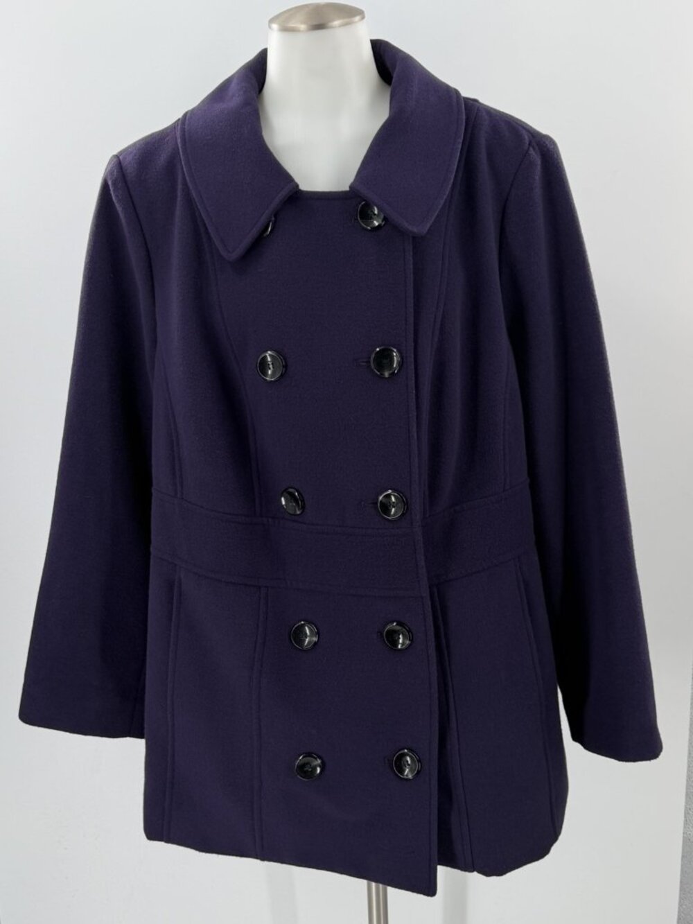 Style & Co Stretch Peacoat Mid-Length Button Lined Warm Classic Preppy 18W